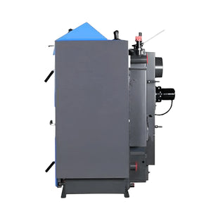 Grauer und blauer Industrie-Ofen für Holz und Kohle im Produkt Atmos KC35S