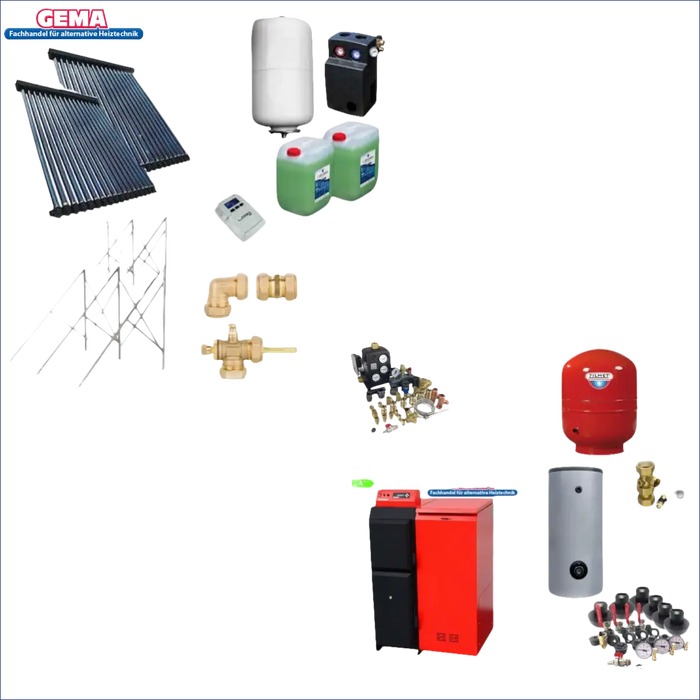 Solarthermische Systemkomponenten für Pelletheizung Komplettpaket mit Thermoflux Pelling ECO 25