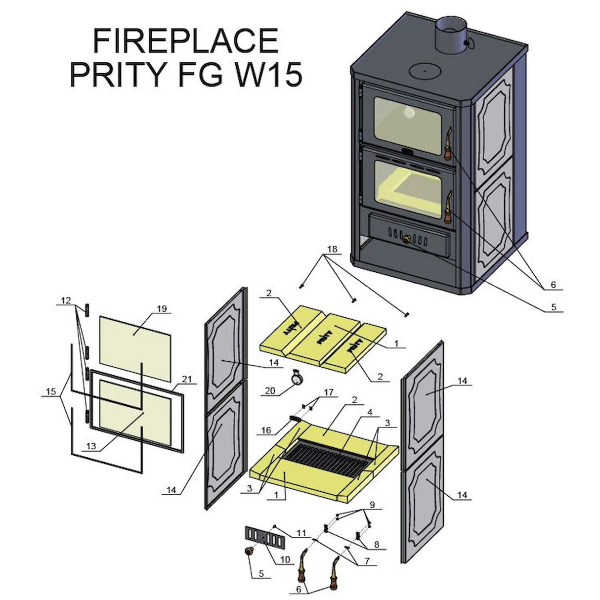 Poêle à bois à réservoir d'eau avec compartiment de cuisson Prity FGW15 - 19,8 kW