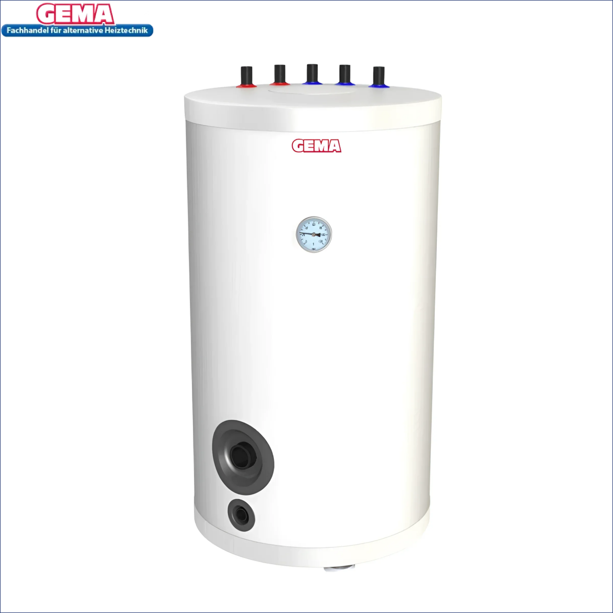 GEMA Warmwasserspeicher mit Heizstab und Temperaturskala für effiziente 🌞 Warmwasser-Erwärmung.