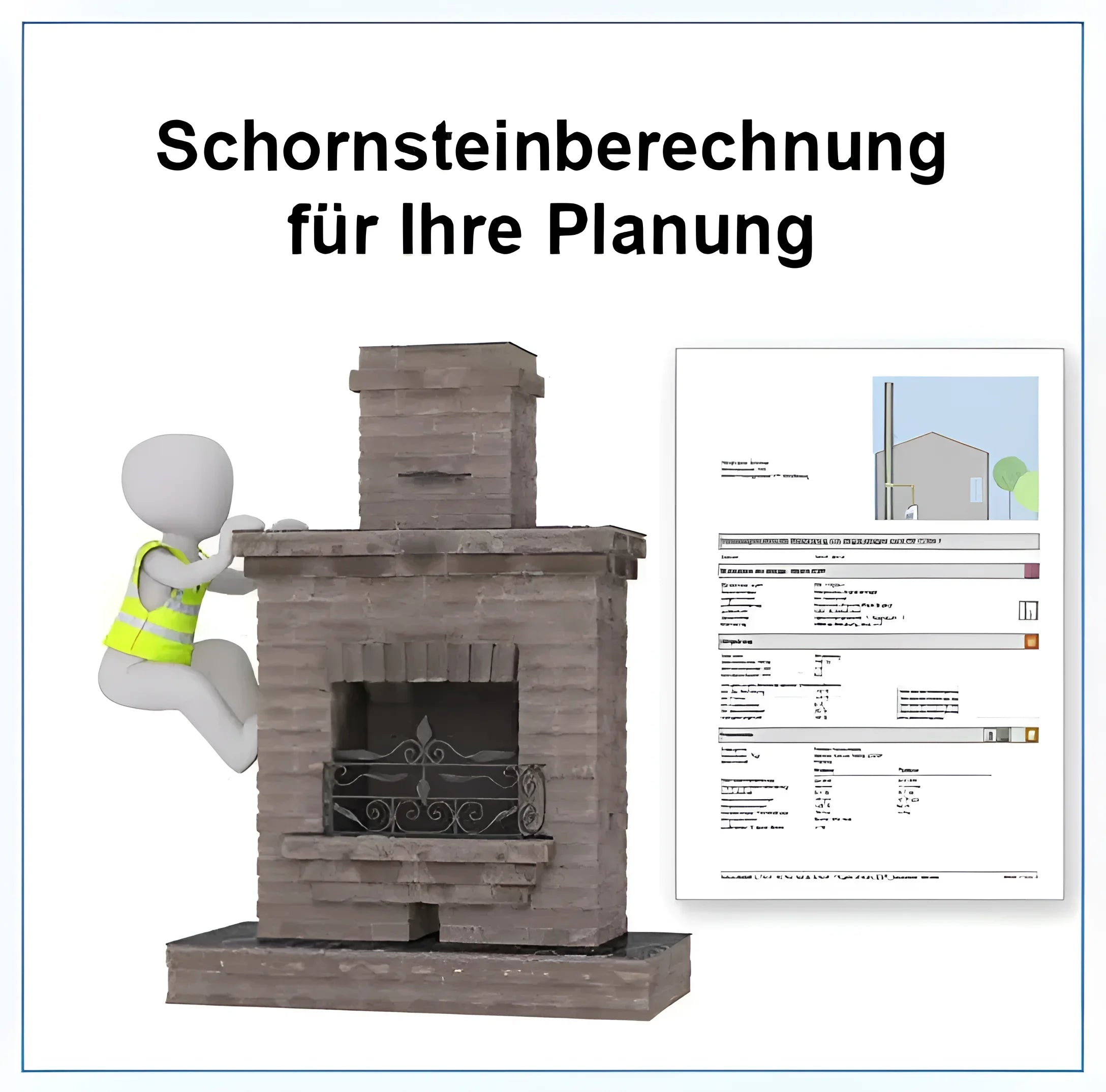 3D-Model eines Schornsteins mit Planungsunterlagen zu Schornsteinberechnung 📐
