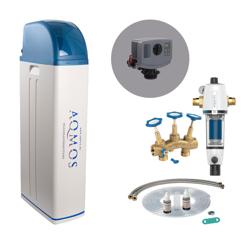 Sistem de dedurizare a apei Aqmos R2D2-72 Set cu filtru de spălare inversă, set de racordare și bloc de montaj