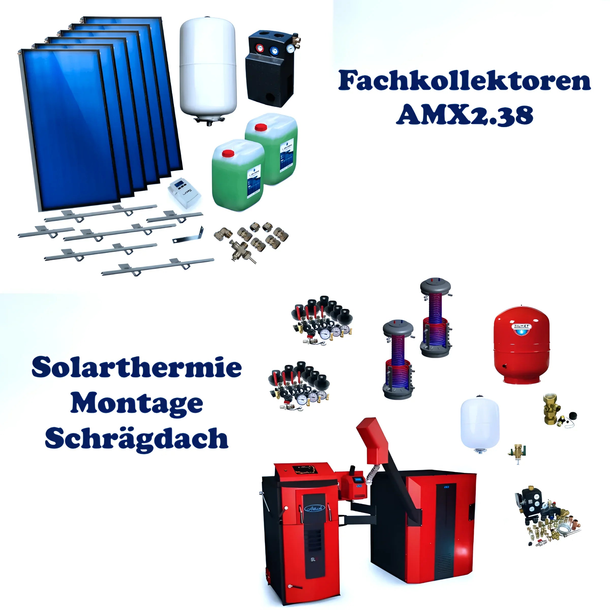 Fachkollektoren AMX2.38 Set für Solartermie mit Montage für Schrägdach, inklusive Zubehör und Heizungsanlage 🏠☀️