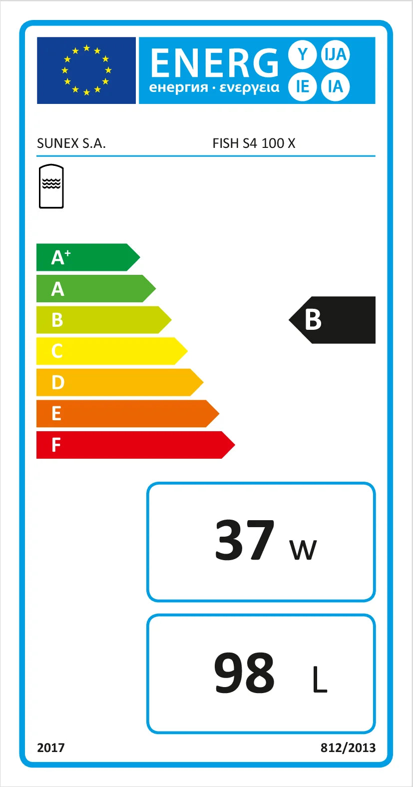 Energieeffizienzlabel für Brauchwasserspeicher Sunex Fish S4 X, Sunex Fish S4X
