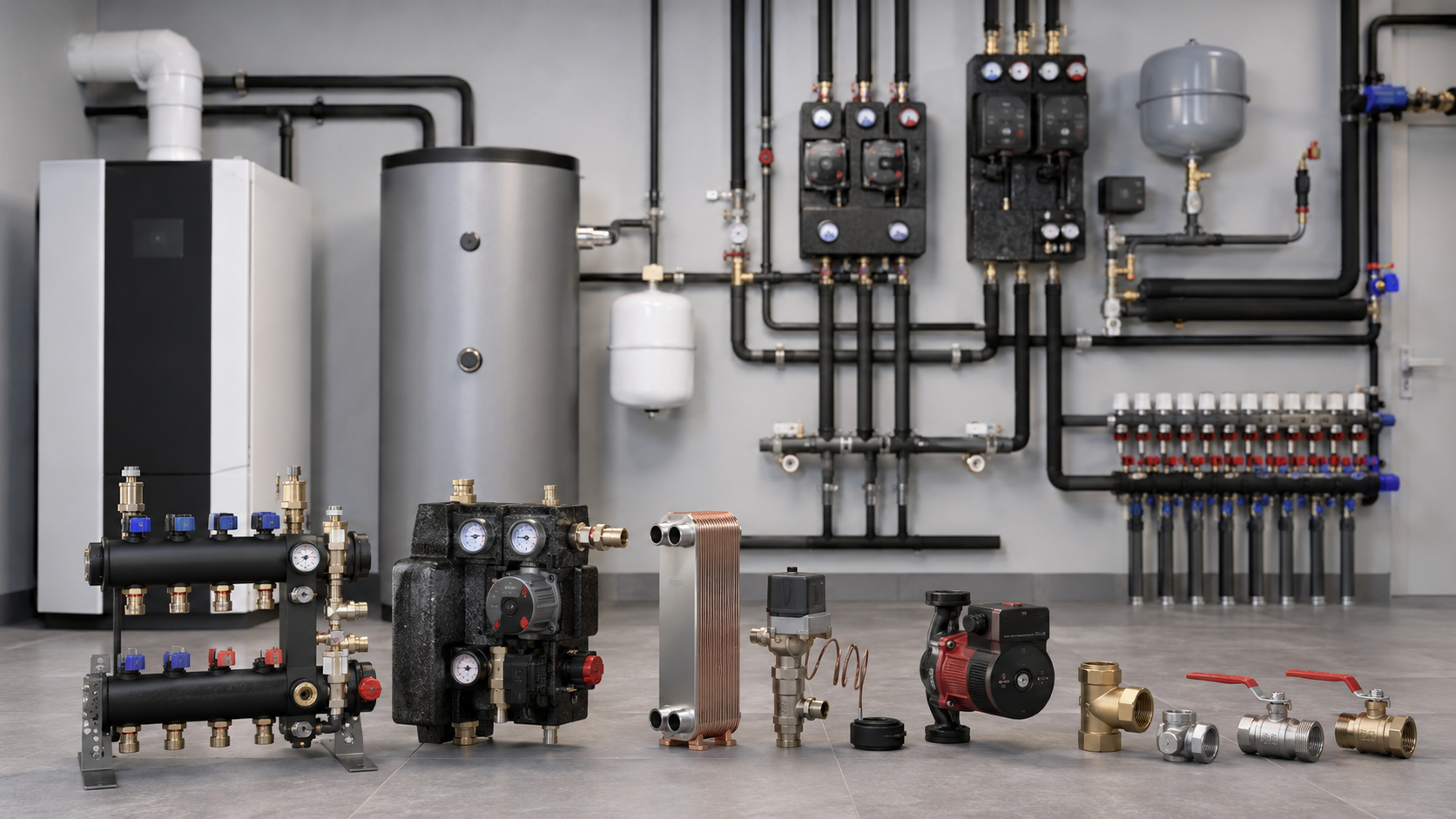 Heizkreis- und Hydraulikkomponenten in moderner Heizungsinstallation