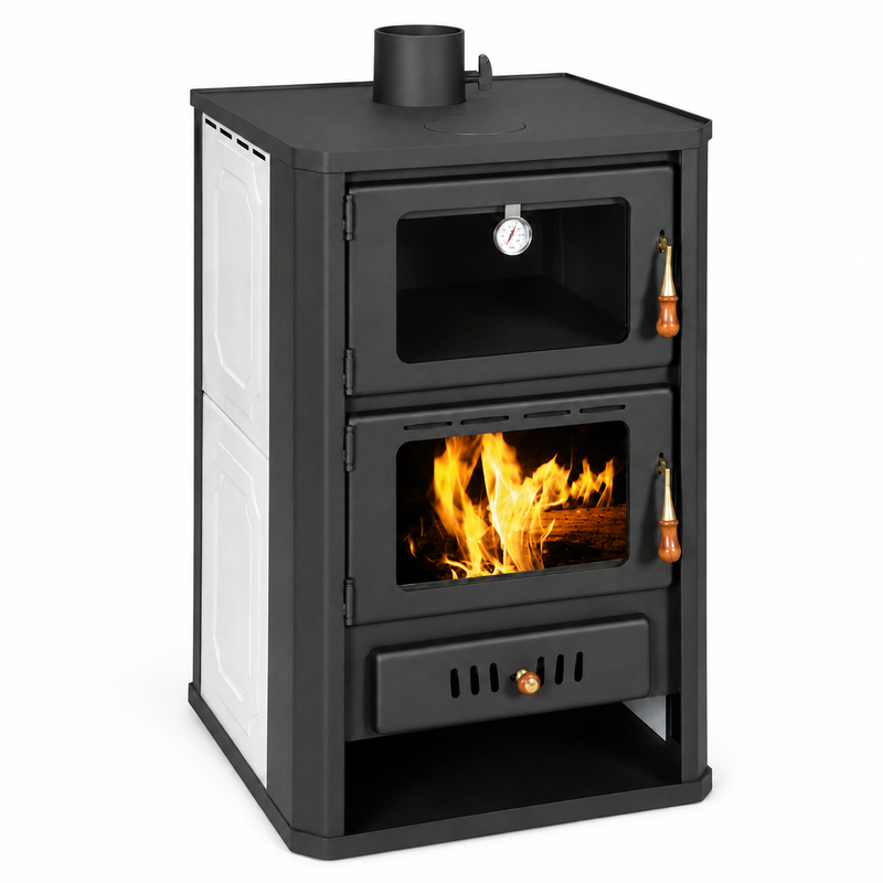 Wasserführender Kaminofen mit Backfach Prity creme- 19,8 kW