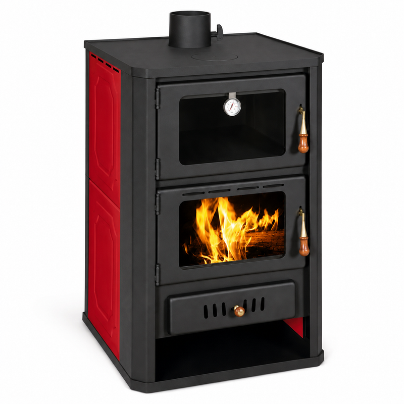 Wasserführender Kaminofen mit Backfach Prity creme- 19,8 kW