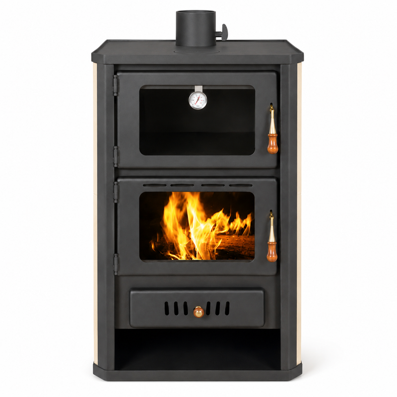 Wasserführender Kaminofen mit Backfach Prity creme- 19,8 kW