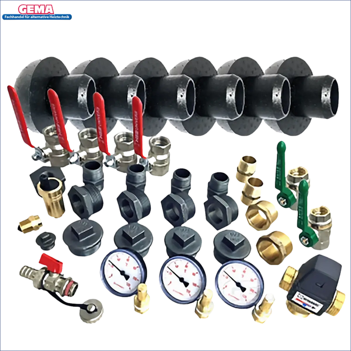 Plumbing manifold mit verschiedenen Anschlussarmaturen für Pufferspeicher Heizung Solar