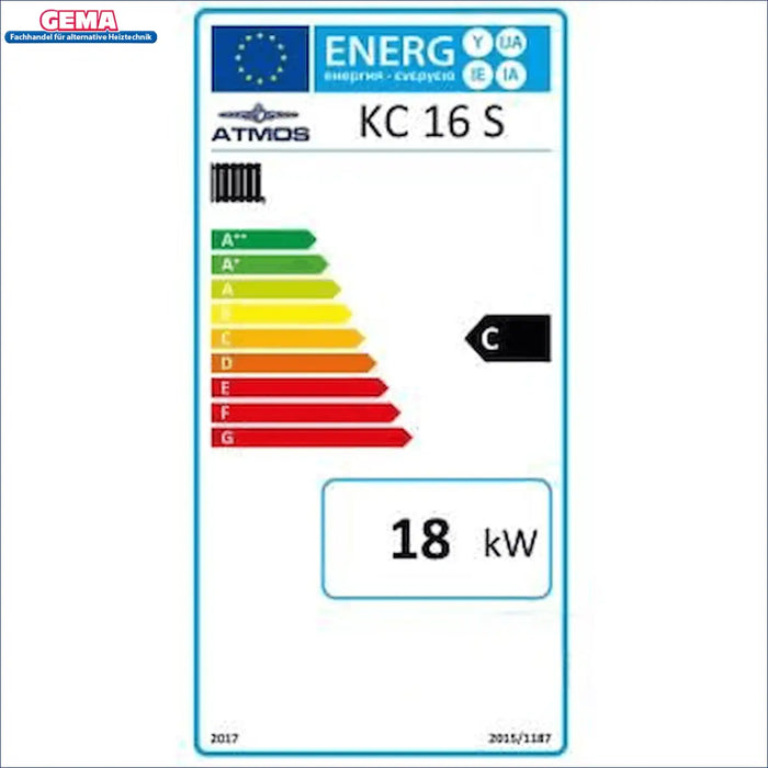 Energieeffizienzlabel für Atmos KC16S Kohlekessel, zeigt C-Güteklasse und 18 kW Leistung ♻️💡. 2017