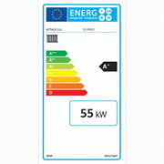GEMA Shop Energieeffizienzlabel für den ATTACK SLX 55 PROFI Holzvergaser mit 55 kW Leistung und Klasse A+