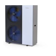 GEMA Shop Deher Airterm EVI DC 23 kW Luft-Wasser-Wärmepumpe mit zwei blauen Ventilatoren in modernem Gehäuse