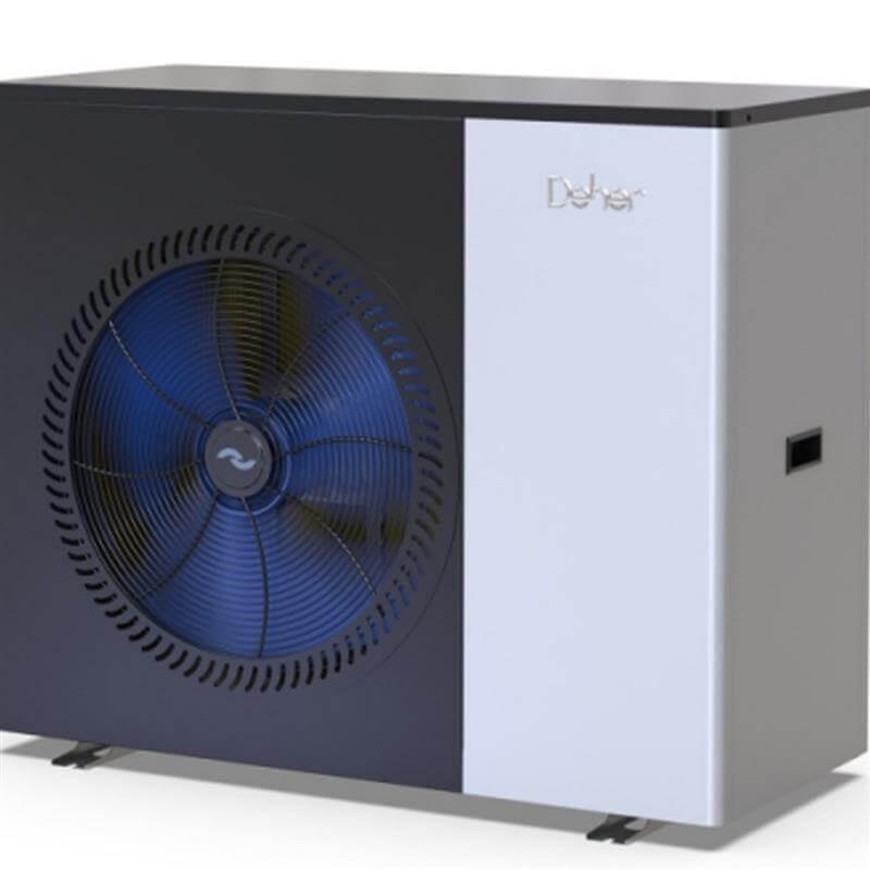 GEMA Shop Deher Airterm EVI DC 23 kW Luft/Wasser-Wärmepumpe in modernem Design mit blauem Ventilatorgitter