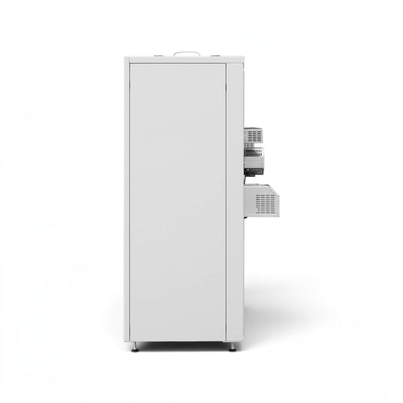 GEMA Shop HKS Lazar SmartFire SF22 Pelletkessel in weiss, Seitenansicht des 22 kW Heizkessels