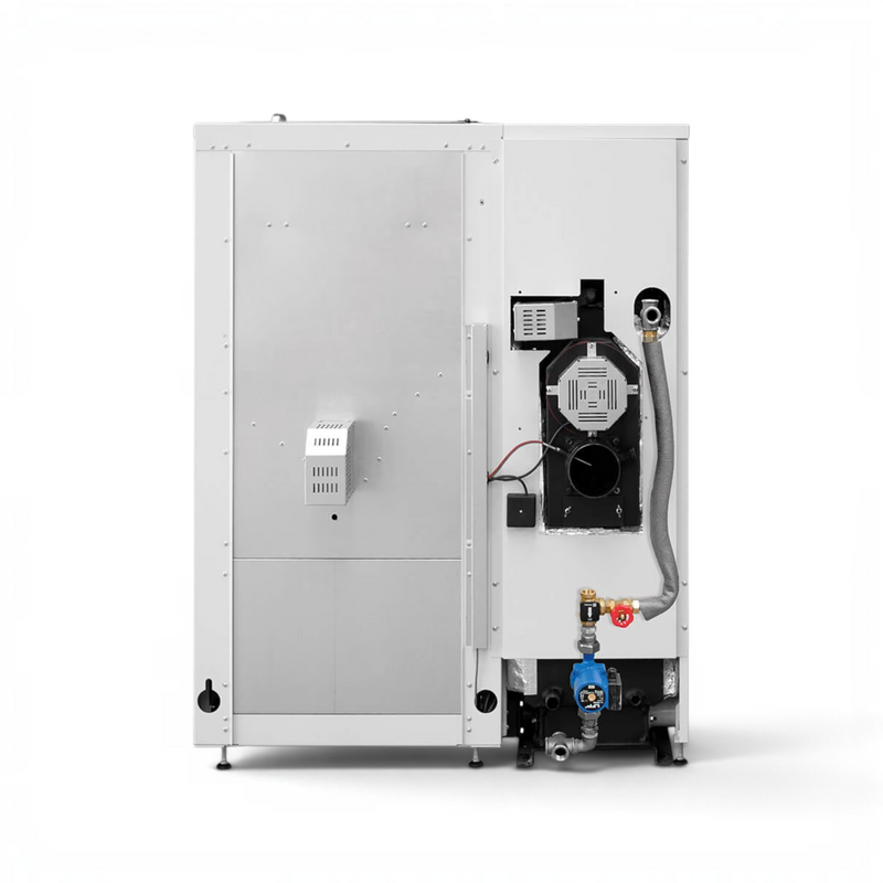 GEMA Shop HKS Lazar SmartFire EC21 Pelletkessel Rückansicht mit Anschlüssen und technischer Ausstattung