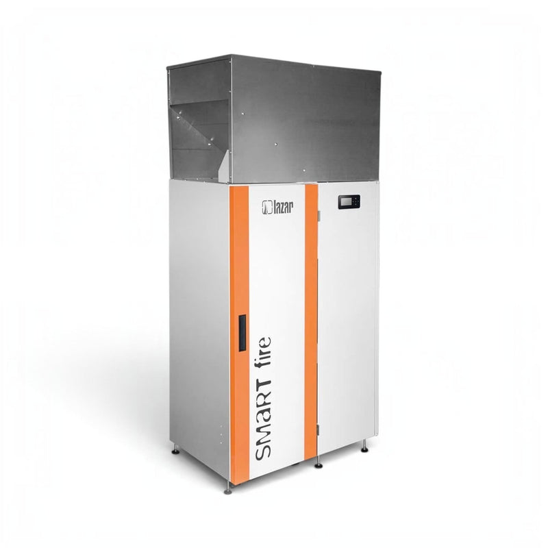 GEMA Shop HKS Lazar SmartFire Compact 11 Pelletkessel in Weiß und Orange mit integriertem Pelletbehälter