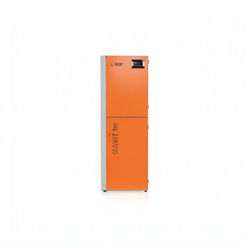 GEMA Shop HKS Lazar SmartFire 11/130 Automatic Pelletkessel in Orange mit digitalem Display und modernem Design