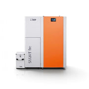 GEMA Shop HKS Lazar SmartFire SF11 Automatic Pelletkessel mit 11 kW, orange-weißem Gehäuse und Aschebehälter
