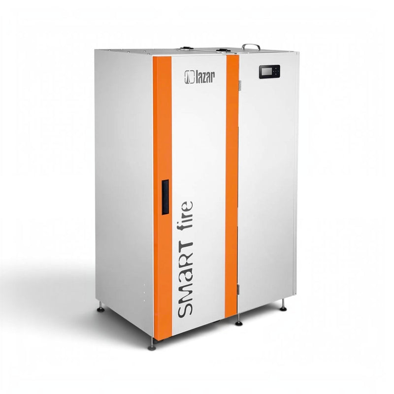 GEMA Shop HKS Lazar SmartFire Compact 11 Pelletkessel in Weiß und Orange mit digitalem Display