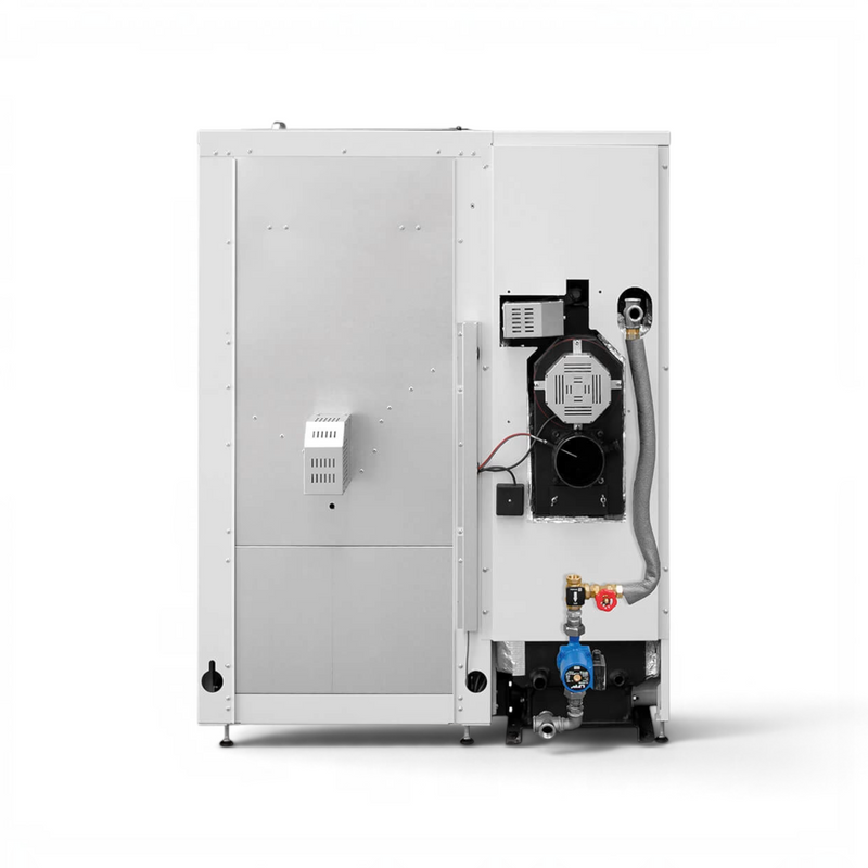 GEMA Shop HKS Lazar SmartFire SF41 Pelletkessel mit 41 kW Leistung, Ansicht der Rückseite mit Anschlüssen