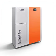 GEMA Shop HKS Lazar SmartFire SF31 Pelletkessel in Weiß und Orange mit Touch-Display für effiziente Zentralheizung