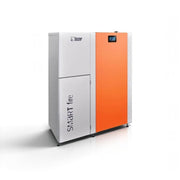 GEMA Shop HKS Lazar SmartFire EC15 Pelletkessel in Weiß und Orange mit Touch-Display und integriertem Vorratsbehälter