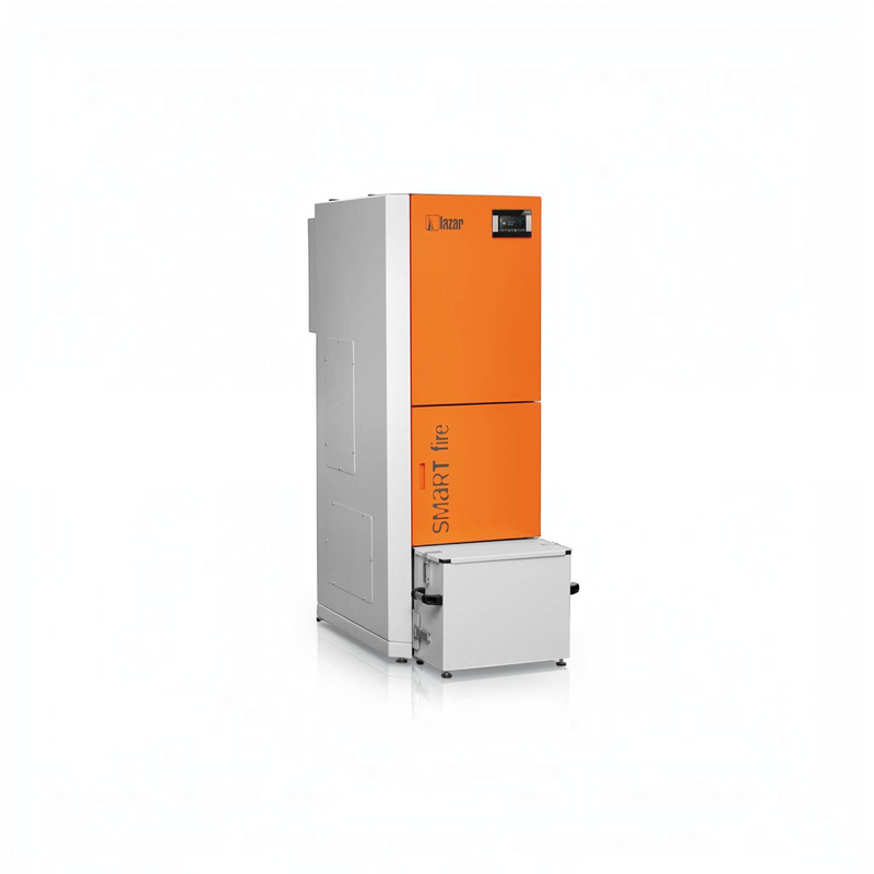 GEMA Shop HKS Lazar SmartFire 11/130 Automatic Pelletkessel in Orange und Grau mit digitalem Display