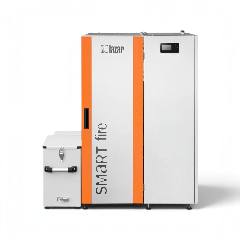 GEMA Shop HKS Lazar SmartFire Compact 15 Pelletkessel in Grau und Orange mit integriertem Pelletbehälter