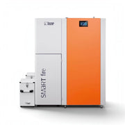 GEMA Shop HKS Lazar SmartFire SF15 Pelletkessel in Weiß und Orange mit digitalem Display und automatischer Steuerung