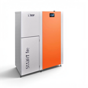 GEMA Shop HKS Lazar SmartFire EC21 Pelletkessel in Grau und Orange mit digitalem Display und moderner Bauweise