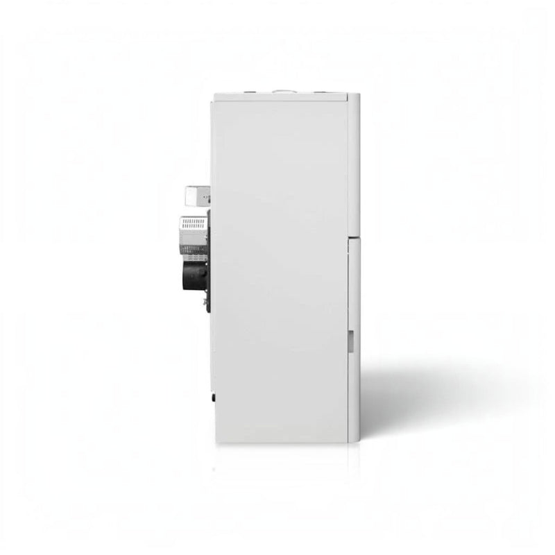 GEMA Shop HKS Lazar SmartFire SF11 Automatic Pelletkessel in Seitenansicht mit weißem Gehäuse
