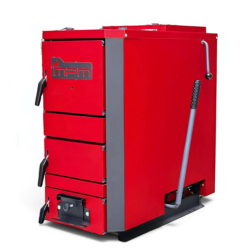 GEMA Shop MPM Wood Plus 18 Holzvergaserkessel in Rot mit 18 kW Leistung für effiziente Scheitholzheizung