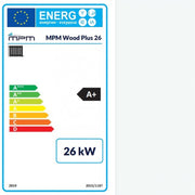 GEMA Shop Energieeffizienzlabel A+ für den MPM Wood Plus 26 Holzvergaserkessel mit 26 kW Leistung