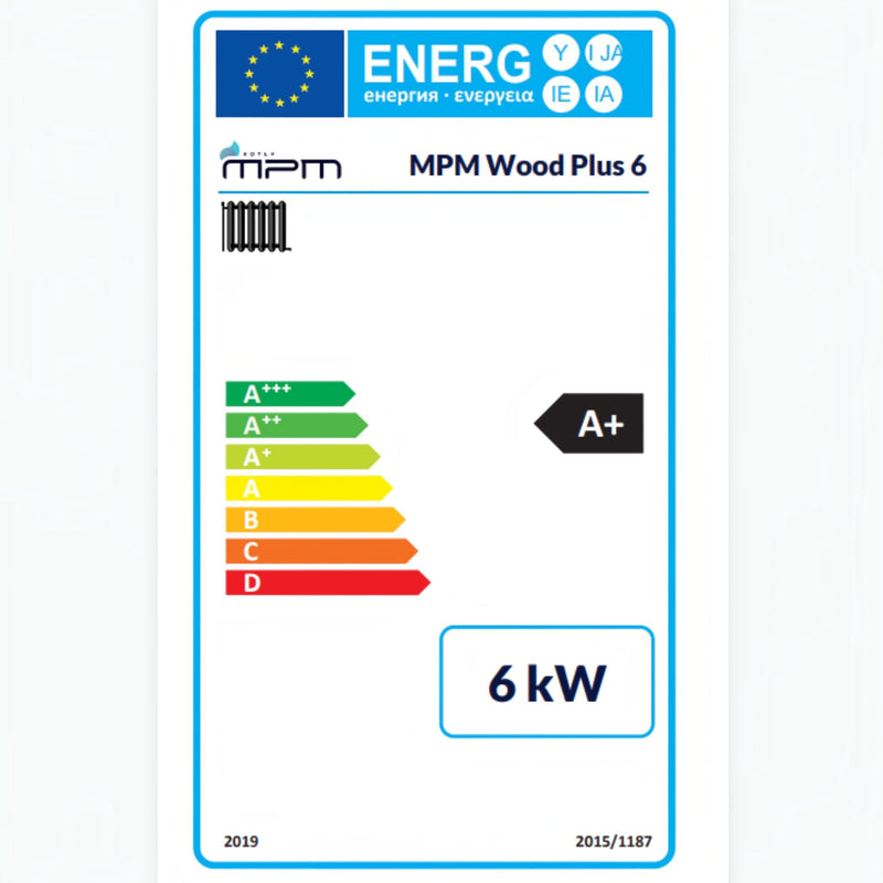 GEMA Shop Energieeffizienzlabel A+ für den MPM Wood Plus 6 kW Holzvergaserkessel