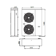 Teknisk ritning av GEMA Shop TITAN-THERM TERMA 18 kW Luft-vatten-värmepump med måttangivelser för installation