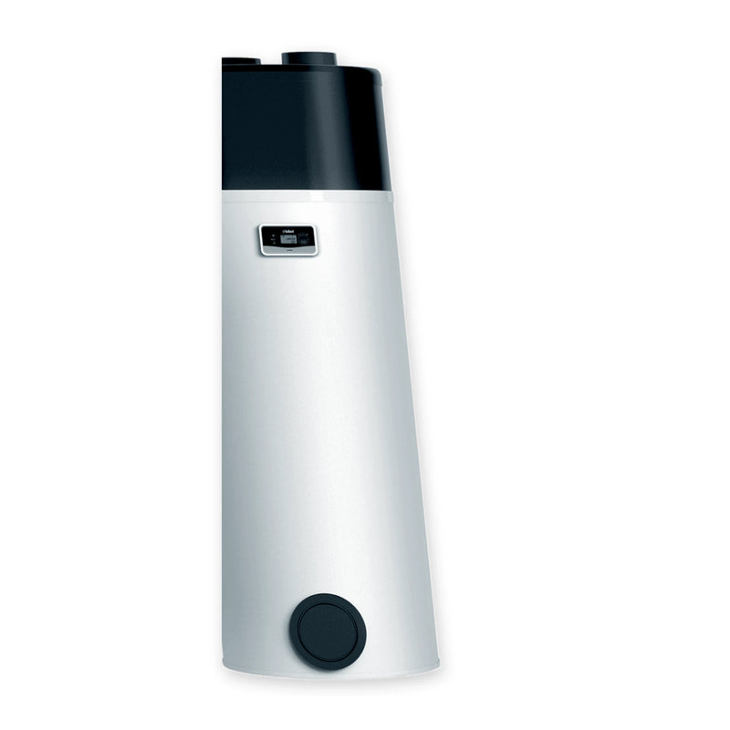 GEMA Shop Vaillant aroSTOR VWL B 200/5 Trinkwasser-Wärmepumpe in Weiß mit schwarzem Kopf und digitalem Display.