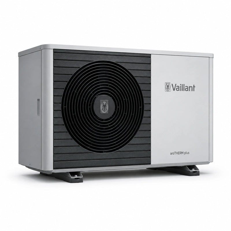 GEMA Shop Vaillant aroTHERM plus VWL 35/6 A S2 Luft-Wasser-Wärmepumpe in modernem, grauem Design für den Außenbereich