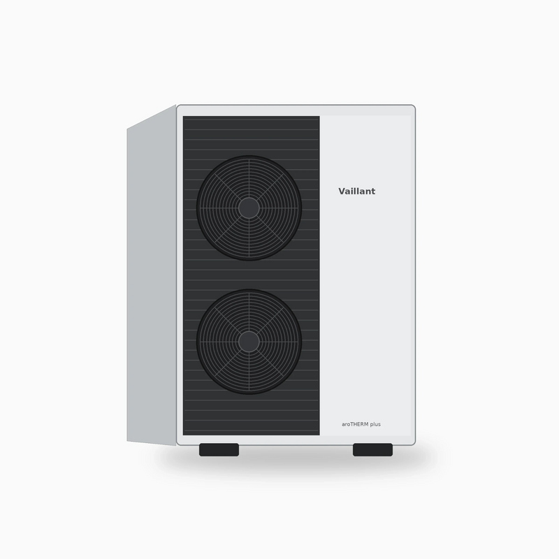 GEMA Shop Vaillant aroTHERM plus VWL 105/6 A S2 Luft/Wasser-Wärmepumpe in modernem, weißem Design mit zwei Lüftern.