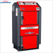 Heizkessel Atmos GS 🔥- 15 kW, effizienter Holzvergaser 🌳 mit 87,1% Wirkungsgrad, robustes Design in Rot und Schwarz.