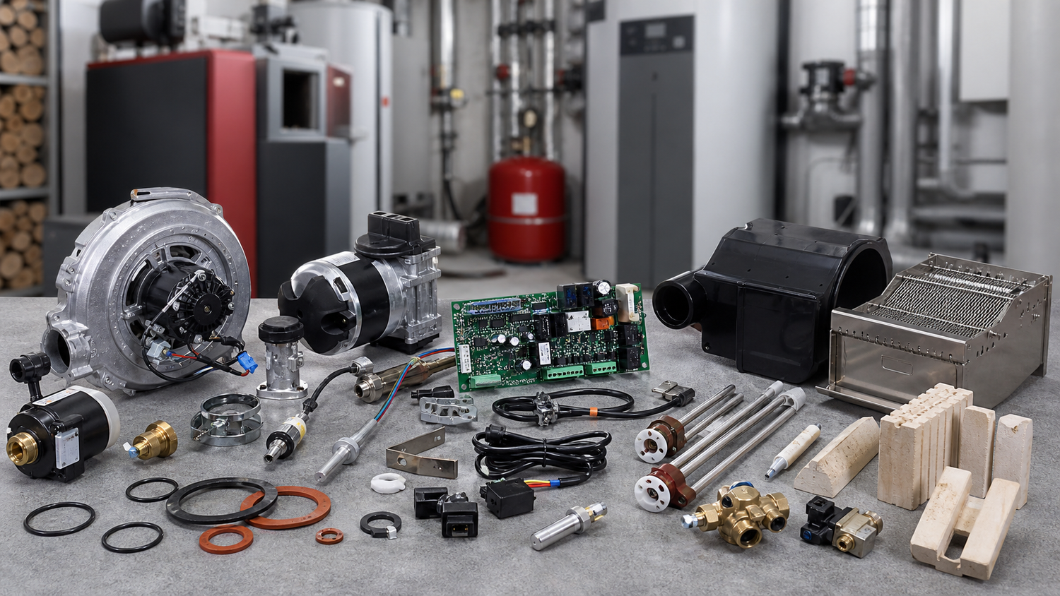 Ecovarm Ersatzteile für Heizkessel und Feuerungstechnik in sauberer technischer Werkstattumgebung