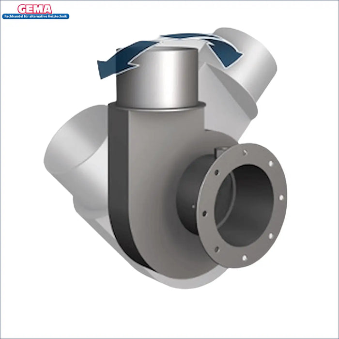 Illustration of a compact valve with arrows indicating flow direction, designed for efficient fluid management.