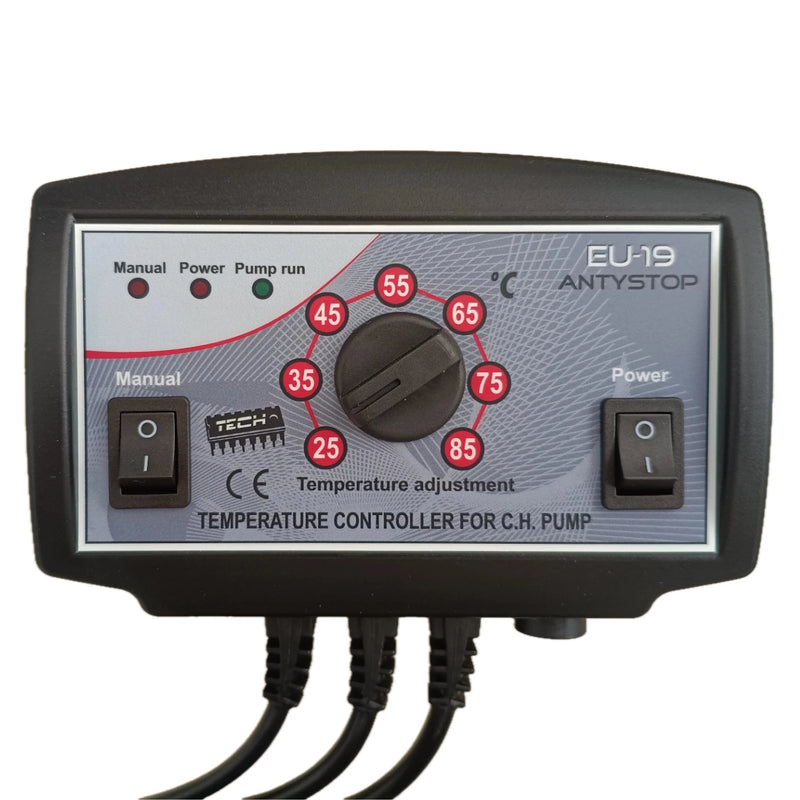 TECH EU-19 Pumpensteuerung für Heizkreispumpe Zentralheizung mit Temperaturregler und Antistopp-Funktion.