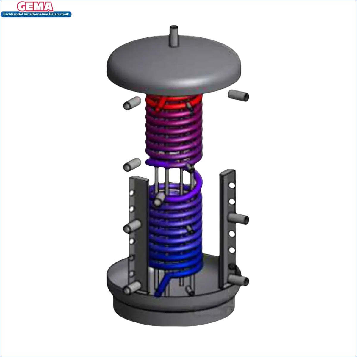 Coil-Wärmetauscher mit Temperaturgradient bei Thermoflux Pelling 25/230 mit Hygienespeicher