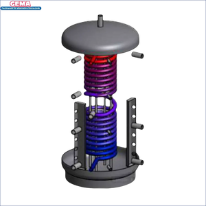 Coil-Wärmetauscher mit Temperaturgradient bei Thermoflux Pelling 25/230 mit Hygienespeicher