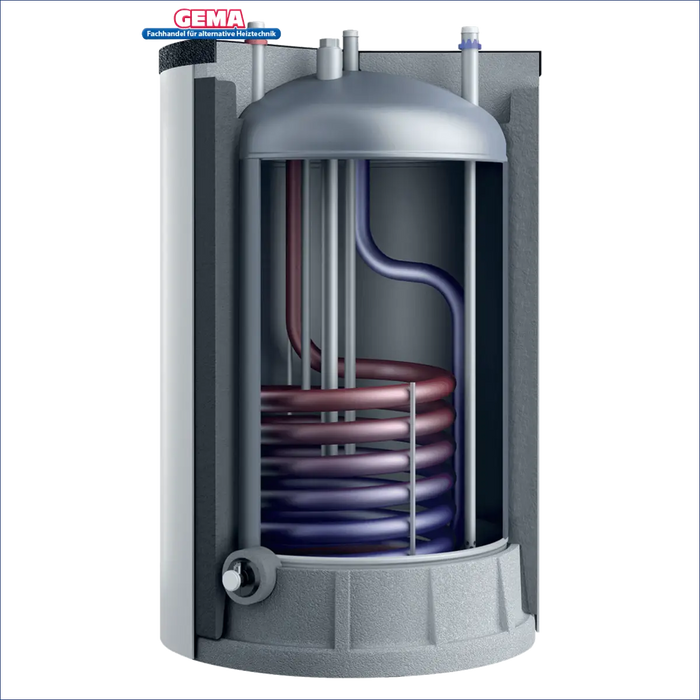 Schnittansicht eines Wasserspeichers mit interner Spule für Vaillant uniSTOR plus VIH R 120/6 B