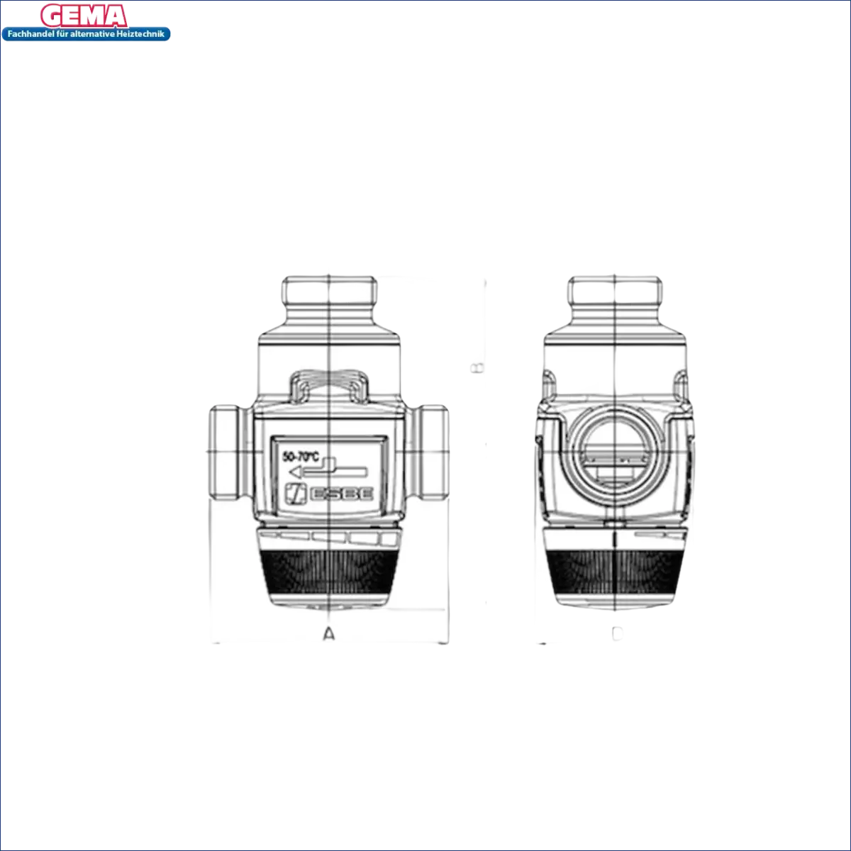 VTC422 3-Wege-Mischer ESBE Diagramm mit technischen Spezifikationen